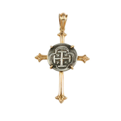 Cross Pendant with a Replica Atocha 5/8" Coin - Jewelry Store in St. Thomas | Beverly's Jewelry